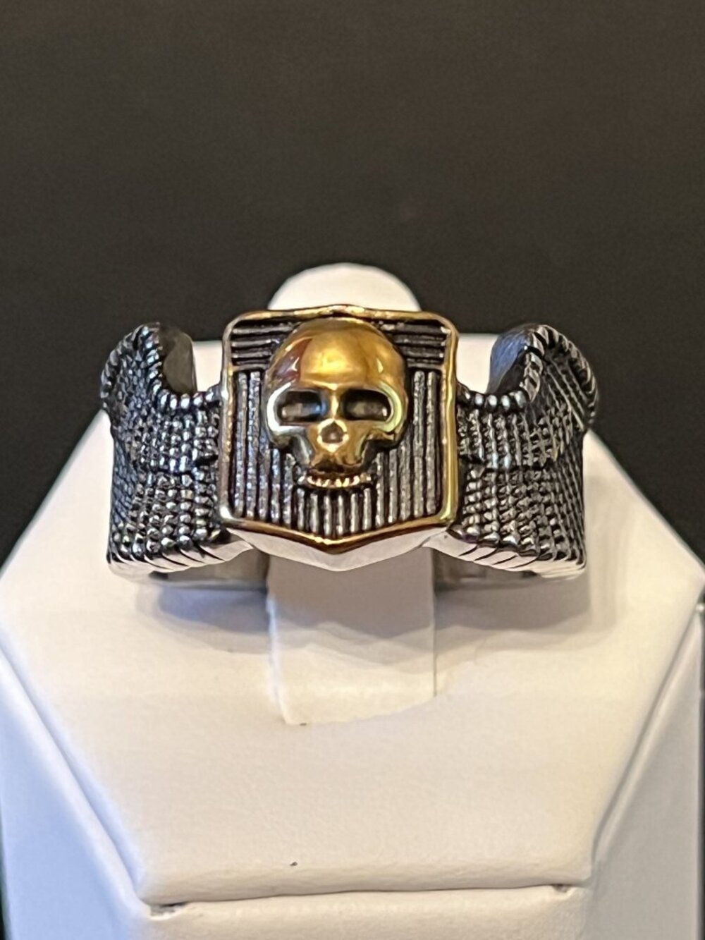 Stainless Steel Goldplated Skull Winged Biker Goth Punk Size 10, 11, 12 (349)